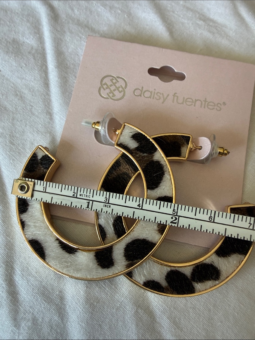 Daisy Fuentes Gold-Trim Leopard Hoop Earrings - Black & White - Picture 3 of 3